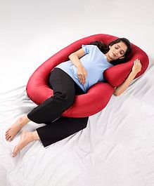 Babyhug 100% Cotton Flexible & Supportive C Shape Maternity Pillow- Maroon