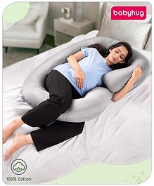 Babyhug 100% Cotton Flexible & Supportive C Shape Maternity Pillow- Grey