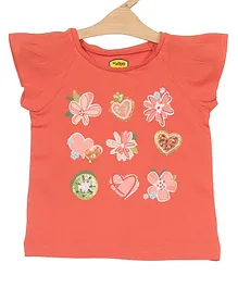 Lil Lollipop Short Sleeves Floral Printed Top - Orange