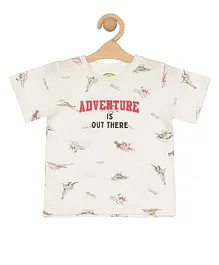 Lil Lollipop Half Sleeves Adventure Is Out There Dino Printed Tee - White