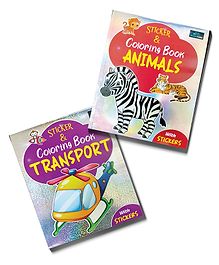 Sticker & Coloring Book Set of 2 Books Animals & Transport - English