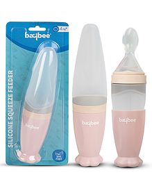 Baybee Silicone Squeeze Food Feeding Bottle With Spoon BPA Free Baby Feeder Fruit Rice Cereals Puree Feeding Bottle Pink - 90 ml