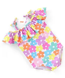 Babyhug Sleeveless V Cut Swimsuit Floral Print - Multicolor
