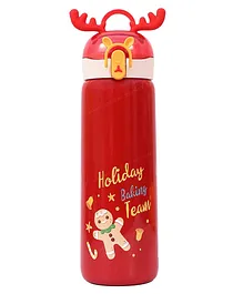 SPANKER ReinDeer Shape Edition Insulated SUS 304 Kids Water Bottle Spill Valve Silicone Handle Pop Button BPA Free for Kids School Children's Drinkware  440 ml  Red