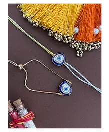 Digital Dress Room Designer Diamond Studded Evil Eye Bracelet And Rakhi Thread For Bhabhi Bhaiya Pack of 2- 20 g