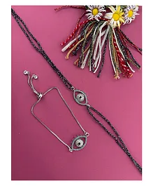 Digital Dress Room Silver Plated Diamond Studded Evil Eye Rakhi Thread & Bracelet For Raksha Bandhan Pack of 2- 20g