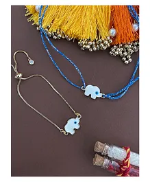 Digital Dress Room Gold Plated White Elephant Enamel Evil Eye Bracelet & Rakhi Thread For Rakshabandhan Pack of 2- 20g