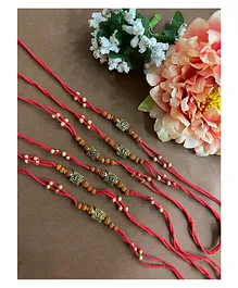 Digital Dress Room Designer Chandan Rakhi Om Designs With Rudraksha Beads Red Thread Rakhi Pack of 6- 60 g
