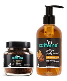 mCaffeine Coffee Body Scrub & Almond Body Wash for Exfoliation & Tan Removal - 200 ml & 55 g