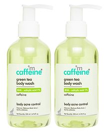 mCaffeine Green Tea Body Wash With BHA Salicylic Acid 1% Pack Of 2 - 200 ml Each