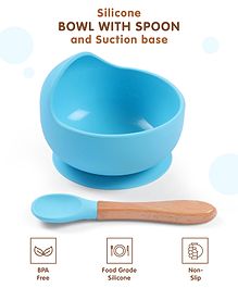 Silicone Round Bowl with Spoon & Suction Base - Blue