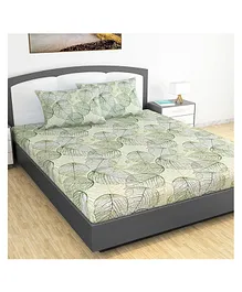 Divine Casa Cotton Double Bedsheet with Pillow Covers - Green