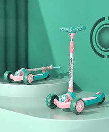 3 Wheel Foldable Kids Scooter with LED Lights and 5 Level Adjustable Handle Bar - Green & Pink