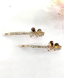 Flaunt Chic Pack Of 2 Rhinestone Bobby Hair Clips - Golden