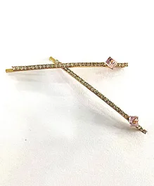 Flaunt Chic Pack Of 2 Rhinestone Studded Hair Clips - Golden