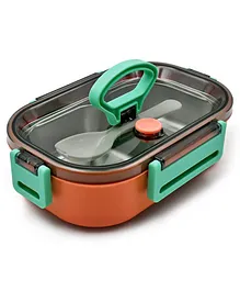 Sanjary 2 Compartment 304 Steel Leak Proof Lunch Tiffin Box  - Orange & Green