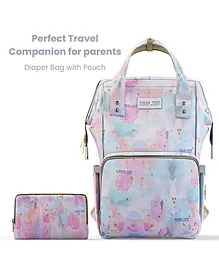 Polka Tots Stylish Multifunctional Rainbow Diaper Bag for Mothers Travel with Pouch - Pink