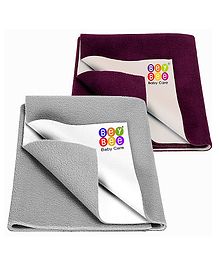 BeyBee Anti Piling Fleece Extra Absorbent Quick Dry Sheet For Baby Baby Bed Protector Waterproof Baby Sheet Small Pack Of 2 - Grey & Plum