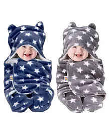 BeyBee 3 in 1 Baby Blanket Wrapper Star Print - Blue & Grey