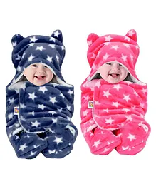 BeyBee 3 in 1 Baby Blanket Wrapper Star Print - Blue & Pink