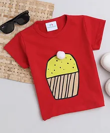 Knitting Doodles Pure Cotton Half Sleeves Cupcake Printed Tee - Red