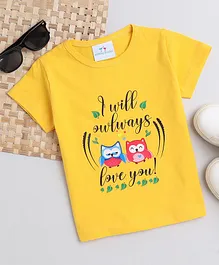 Knitting Doodles Pure Cotton Half Sleeves Owl Printed Tee - Yellow
