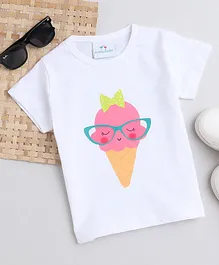 Knitting Doodles Pure Cotton Half Sleeves Ice Cream Printed Tee - White