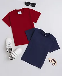 Knitting Doodles Pack Of 2 Pure Cotton Half Solid Tees - Red & Blue