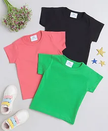 Knitting Doodles Pack Of 3 Pure Cotton Half Solid Tees - Blue Green & Pink