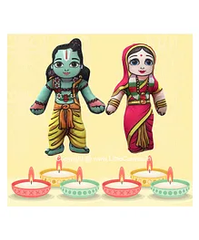 Little Canvas Lord Ram and Goddess Sita Plush Dolls - Height 18 cm