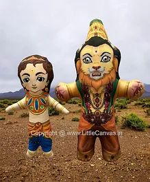 Little Canvas Lord Narasimha and Prahlad Plush Dolls - Height 18 cm