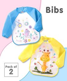 Full Sleeves Washable Waterproof Printed Apron Wearable Bibs - Pack Of 2 - Yellow & Blue