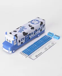 Cow Print Metal Pencil Box with Stationery - Blue