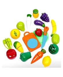 Kids Mandi Collections Realistic Sliceable Fruits And Vegetables Cutting Play Kitchen Set Multicolour - 18 Pcs Set