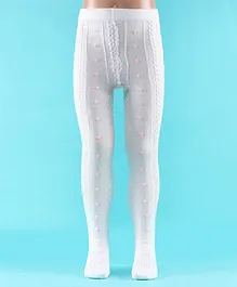 Mustang Cotton Knit Floral Design Footed Tights - Offwhite