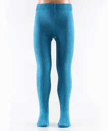 Mustang Full Length Cotton Footed Tights Solid Design - Kingfisher Blue