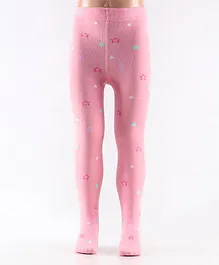 Mustang Full Length Cotton Footed Tights with Stars Design - Coral Pink