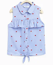 Campana 100% Cotton Sleeveless Heart Print Shirt Style Top - Blue