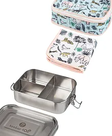 Taabartoli Stainless Steel Bento Lunch Box with Cover and Napkin - Multicolor