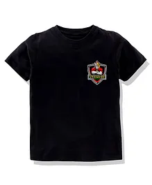 KAVEE 100% Pure Cotton Bio Washed  Half Sleeves Pocket Club Printed Tee - Black