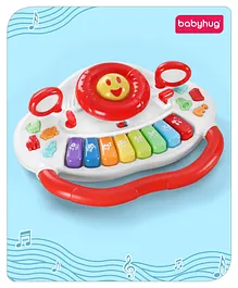 Babyhug Musical Piano With Steering Wheel Lights Animal Sounds Instrumental Tunes Volume Control Learn To Drive Early Educational Development Learning Toy - Red