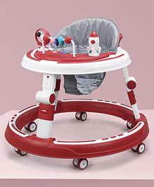 Multi Function Adjustable Height Musical Baby Walker With Toy Bar - Red