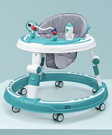 Multi Function Adjustable Height Musical Baby Walker With Toy Bar - Green