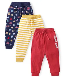 Babyhug Cotton Knit Full Length Lounge Pants Text Print Pack of 3 - Multcolour
