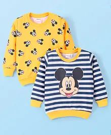 Babyhug Cotton Knit Full Sleeves Sweatshirt With Mickey Mouse Graphics - Yellow & Blue