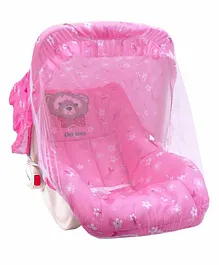 1st Step 5 in 1 Carrycot Cum Rocker With Anti Mosquito Mesh Bear Print - Pink