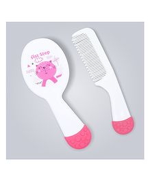 1st Step Comb And Brush Grooming Set Kitty Print - Pink