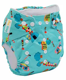 1st Step Size Adjustable Reusable Diaper With Diaper Liner House Print - Sea Blue