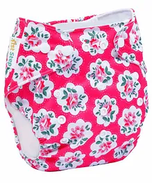 1st Step Size Adjustable Reusable Diaper With Diaper Liner Flower Print - Pink