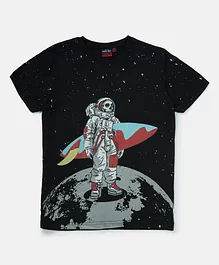 GINI & JONY Half Sleeves Astronaut & Planet Printed Tee - Black